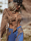 Bohemian Faux Suede Fringe Jacket, Front Tie Fringe Suede Kimono Jacket, Western Suede Fringe Jacket, Country Girl Cowgirl Jacket