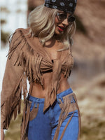 Bohemian Faux Suede Fringe Jacket, Front Tie Fringe Suede Kimono Jacket, Western Suede Fringe Jacket, Country Girl Cowgirl Jacket