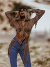 Bohemian Faux Suede Fringe Jacket, Front Tie Fringe Suede Kimono Jacket, Western Suede Fringe Jacket, Country Girl Cowgirl Jacket