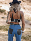 Pu Leather Chaps Panel Western Pants, Cowgirl Chaps, Studded Pu Leather Chaps Bootcut Denim, Studded Festival Chaps, Country Western Costume