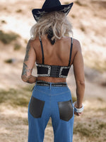 Pu Leather Chaps Panel Western Pants, Cowgirl Chaps, Studded Pu Leather Chaps Bootcut Denim, Studded Festival Chaps, Country Western Costume