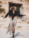 Bohemian Faux Suede Black Fringe Kimono, Front Tie Fringe Suede Kimono Jacket, Western Suede Fringe Jacket, Country Girl Cowgirl Jacket