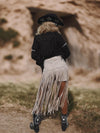 Khaki Faux Suede Fringe Western Shorts, Chaps Long Fringe Shorts, Festival Shorts, Country Western Cowgirl Outfit, Cowboy Fringe Shorts