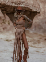 Brown Fringe Goddess Festival Bodysuit, Fringe Cowgirl Outfit, Festival Country Girl Outfit, Bachelorette Party Outfit, Cowboy Tour Outfit