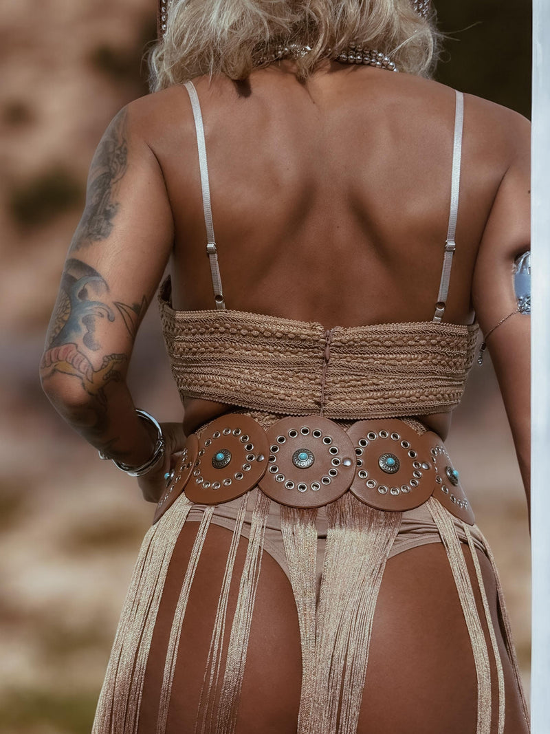 Boho Cowgirl Faux Leather Belt, Vintage Inspired Bohemian Disc Belt, Cowboy Waist Belt, Country Girl Studded Belt