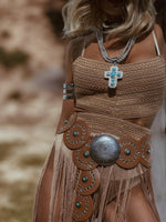 Boho Cowgirl Faux Leather Belt, Vintage Inspired Bohemian Disc Belt, Cowboy Waist Belt, Country Girl Studded Belt
