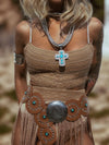 Boho Cowgirl Faux Leather Belt, Vintage Inspired Bohemian Disc Belt, Cowboy Waist Belt, Country Girl Studded Belt