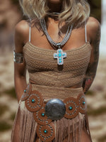 Boho Cowgirl Faux Leather Belt, Vintage Inspired Bohemian Disc Belt, Cowboy Waist Belt, Country Girl Studded Belt