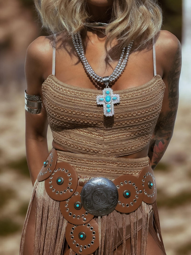 Boho Cowgirl Faux Leather Belt, Vintage Inspired Bohemian Disc Belt, Cowboy Waist Belt, Country Girl Studded Belt