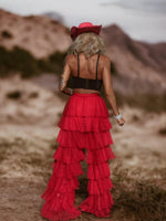 Red Tulle Pants, Layered Tutu Pants, Fringe Festival Dance Pants, Country Rave Western Hippie70 Fashion Flamenco Costume Pants, Ruffle Pants