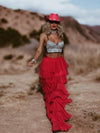 Red Tulle Pants, Layered Tutu Pants, Fringe Festival Dance Pants, Country Rave Western Hippie70 Fashion Flamenco Costume Pants, Ruffle Pants
