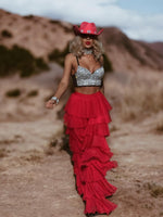 Red Tulle Pants, Layered Tutu Pants, Fringe Festival Dance Pants, Country Rave Western Hippie70 Fashion Flamenco Costume Pants, Ruffle Pants