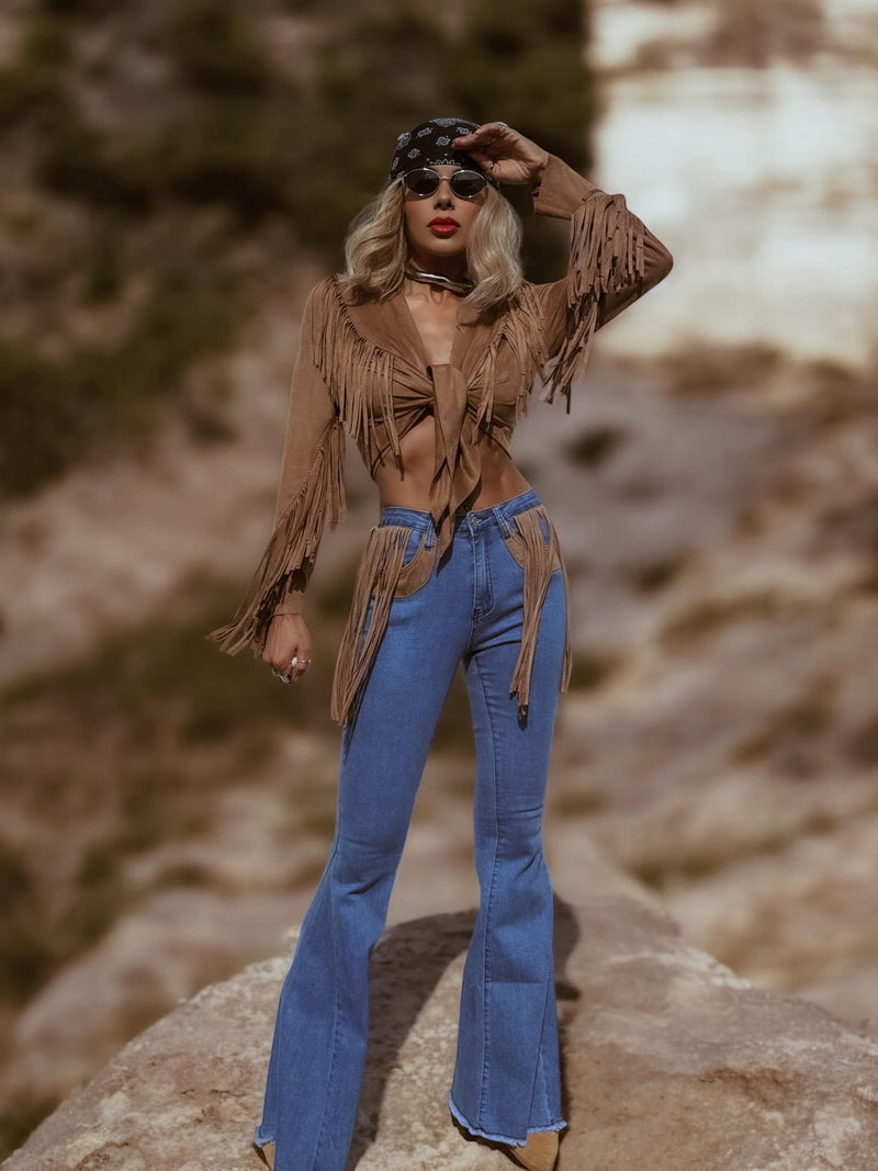 Western Bell Bottom Fringe Jeans, Faux Suede Fringe Chaps Denim Pants, Festival Chaps, Country Western Cowgirl Denim, Chaps Bellbottoms