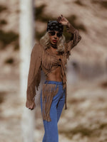 Bohemian Faux Suede Fringe Jacket, Front Tie Fringe Suede Kimono Jacket, Western Suede Fringe Jacket, Country Girl Cowgirl Jacket