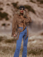 Bohemian Faux Suede Fringe Jacket, Front Tie Fringe Suede Kimono Jacket, Western Suede Fringe Jacket, Country Girl Cowgirl Jacket