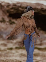 Bohemian Faux Suede Fringe Jacket, Front Tie Fringe Suede Kimono Jacket, Western Suede Fringe Jacket, Country Girl Cowgirl Jacket