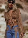 Bohemian Faux Suede Fringe Jacket, Front Tie Fringe Suede Kimono Jacket, Western Suede Fringe Jacket, Country Girl Cowgirl Jacket