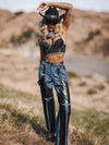Pu Leather Chaps Panel Western Pants, Cowgirl Chaps, Studded Pu Leather Chaps Bootcut Denim, Studded Festival Chaps, Country Western Costume
