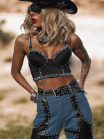 Pu Leather Chaps Panel Western Pants, Cowgirl Chaps, Studded Pu Leather Chaps Bootcut Denim, Studded Festival Chaps, Country Western Costume