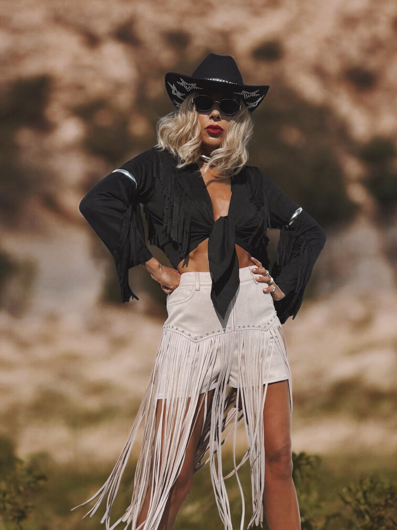 Bohemian Faux Suede Black Fringe Kimono, Front Tie Fringe Suede Kimono Jacket, Western Suede Fringe Jacket, Country Girl Cowgirl Jacket