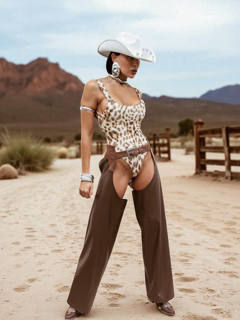 Faux Leather Fringe Festival Chaps: Western Cowgirl Style