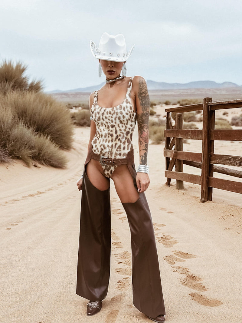 Faux Leather Fringe Festival Chaps: Western Cowgirl Style