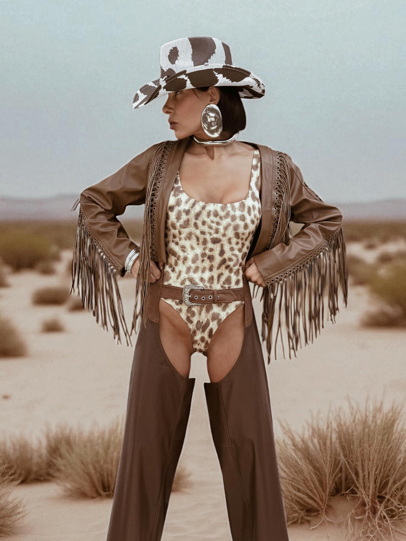 Faux Leather Fringe Cowgirl Jacket: Bohemian Western Style