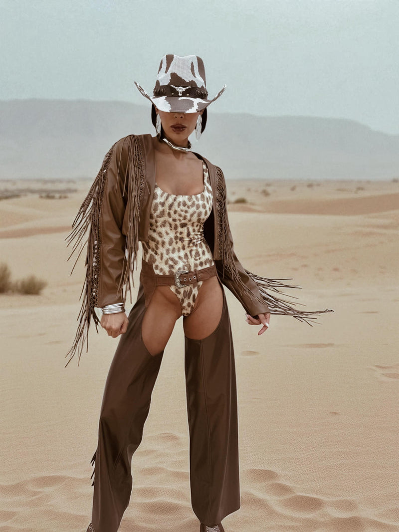 Faux Leather Fringe Cowgirl Jacket: Bohemian Western Style