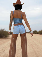 Faux Suede Cowgirl Chaps: Silver Studded Western Style