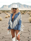 Oversize Fringe Denim Cowgirl Jacket, Fringe Western Jacket, Bridal Fringe Jacket, Denim Festival Jacket, Western Glam Outfit Jacket