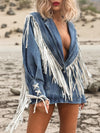 Oversize Fringe Denim Cowgirl Jacket, Fringe Western Jacket, Bridal Fringe Jacket, Denim Festival Jacket, Western Glam Outfit Jacket