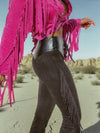 Fringe Flare Western Pants: PU Leather and Suede Chaps Pants, Western Cowgirl Style Chaps Pants, Western Glam Faux Suede Pants