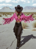 Fringe Flare Western Pants: PU Leather and Suede Chaps Pants, Western Cowgirl Style Chaps Pants, Western Glam Faux Suede Pants