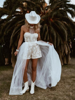 Boho Bridal Romper, Wedding Party Western Gown, Bohemian Wedding Reception Jumpsuit, Bachelorette Party Outfit Elopement Dress Romper