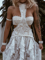 Boho Bridal Lace Gown, Bohemian Western Bride Dress, Bachelorette Party Dress, Boho Elopement Dress