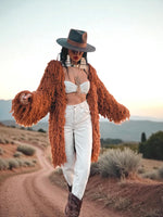 Boho Fringe Coat, Knit Fringe Mid Maxi Festival Coat, Tassel Kimono, Crochet Fringe Jacket, Bohemian Knitted Cardigan,Chunky Cardigan Jacket