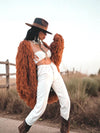 Boho Fringe Coat, Knit Fringe Mid Maxi Festival Coat, Tassel Kimono, Crochet Fringe Jacket, Bohemian Knitted Cardigan,Chunky Cardigan Jacket
