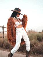 Boho Fringe Coat, Knit Fringe Mid Maxi Festival Coat, Tassel Kimono, Crochet Fringe Jacket, Bohemian Knitted Cardigan,Chunky Cardigan Jacket