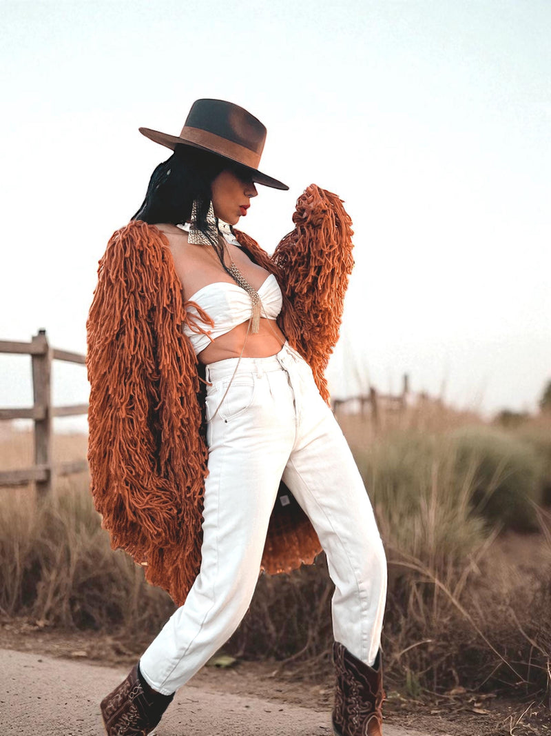 Boho Fringe Coat, Knit Fringe Mid Maxi Festival Coat, Tassel Kimono, Crochet Fringe Jacket, Bohemian Knitted Cardigan,Chunky Cardigan Jacket
