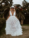 Boho Pearl Wedding Gown Dress, Western Tulle Bridal Dress, Pearl Embellished Reception Dress, Bohemian Elopement Romantic Dress