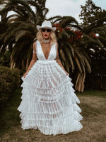 Boho Pearl Wedding Gown Dress, Western Tulle Bridal Dress, Pearl Embellished Reception Dress, Bohemian Elopement Romantic Dress