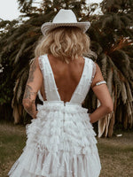 Boho Pearl Wedding Gown Dress, Western Tulle Bridal Dress, Pearl Embellished Reception Dress, Bohemian Elopement Romantic Dress