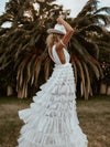 Boho Pearl Wedding Gown Dress, Western Tulle Bridal Dress, Pearl Embellished Reception Dress, Bohemian Elopement Romantic Dress