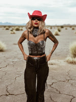 Studded Corset Top, Western Festival Bustier Top, Embellished Cowgirl Silver Top