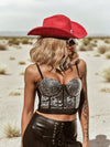 Studded Corset Top, Western Festival Bustier Top, Embellished Cowgirl Silver Top