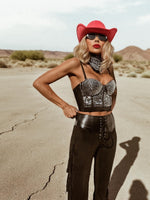 Studded Corset Top, Western Festival Bustier Top, Embellished Cowgirl Silver Top