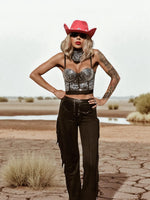 Studded Corset Top, Western Festival Bustier Top, Embellished Cowgirl Silver Top