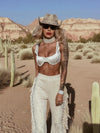 Fringe Faux Suede Bell Bottom Pants, Faux Suede Flared Cowgirl Pants, Fringe Festival Studded Pants