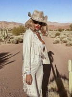 Studded Fringe Faux Suede Jacket, Western Cowgirl Suede Kimono Jacket, Suede Fringe Cowboy Jacket