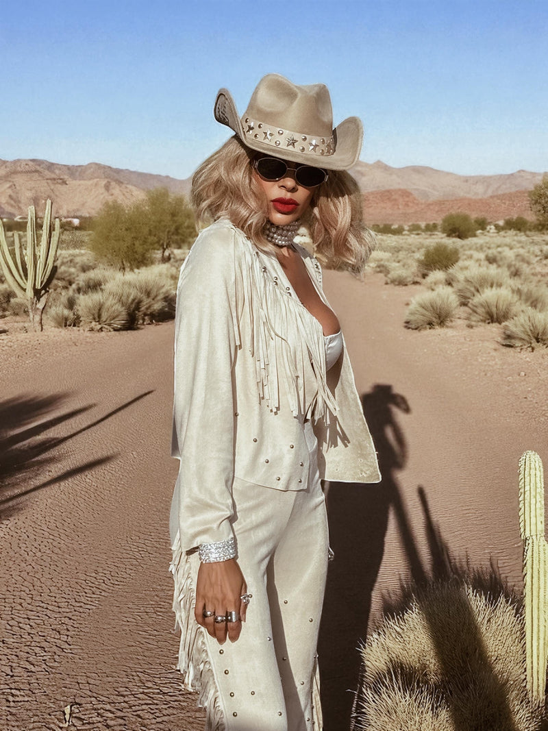 Studded Fringe Faux Suede Jacket, Western Cowgirl Suede Kimono Jacket, Suede Fringe Cowboy Jacket